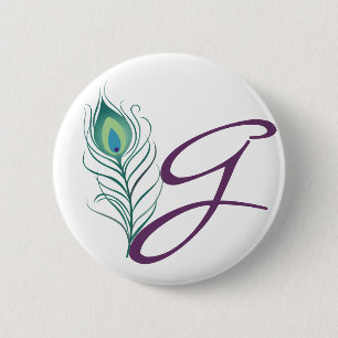 Chapa Redonda De 5 Cm Pluma elegante del pavo real de DIY