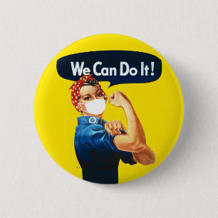 Chapa Redonda De 5 Cm Podemos Hacerlo Rosie The Riveter Usando Máscara