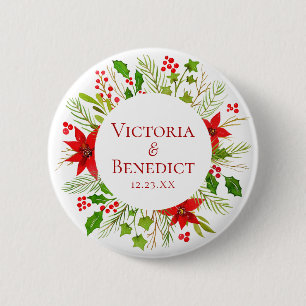 Chapa Redonda De 5 Cm Poinsettia Roja Boda de Vacaciones Personalizada