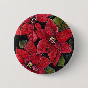 Chapa Redonda De 5 Cm Poinsettia vibrante en acuarela