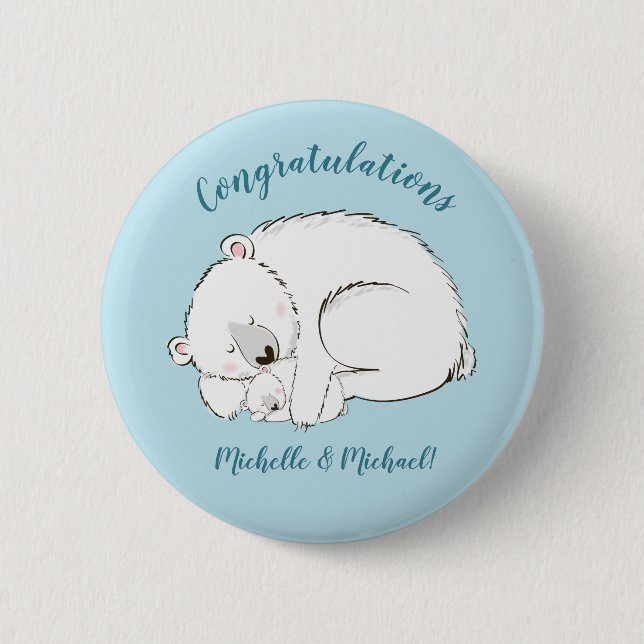 Chapa Redonda De 5 Cm Polar Bear Baby Shower (Anverso)