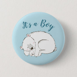 Chapa Redonda De 5 Cm Polar Bear Baby Shower Winter Boy Blue