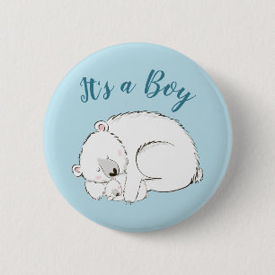 Chapa Redonda De 5 Cm Polar Bear Baby Shower Winter Boy Blue