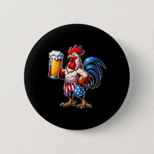 Chapa Redonda De 5 Cm Pollo Con Cerveza Bandera Estadounidense 4 De Juli