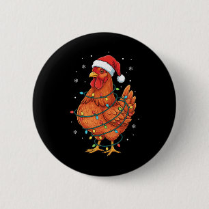 Chapa Redonda De 5 Cm Pollo de Navidad con sombrero de Santa envuelto en