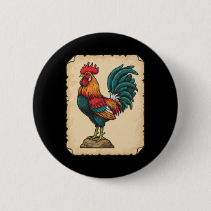 Chapa Redonda De 5 Cm Pollo, gallo colorido de pie alto