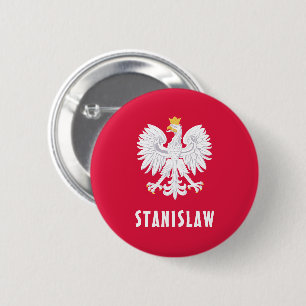 Chapa Redonda De 5 Cm Polonia Nombre personalizado Polska Red Eagle Blan