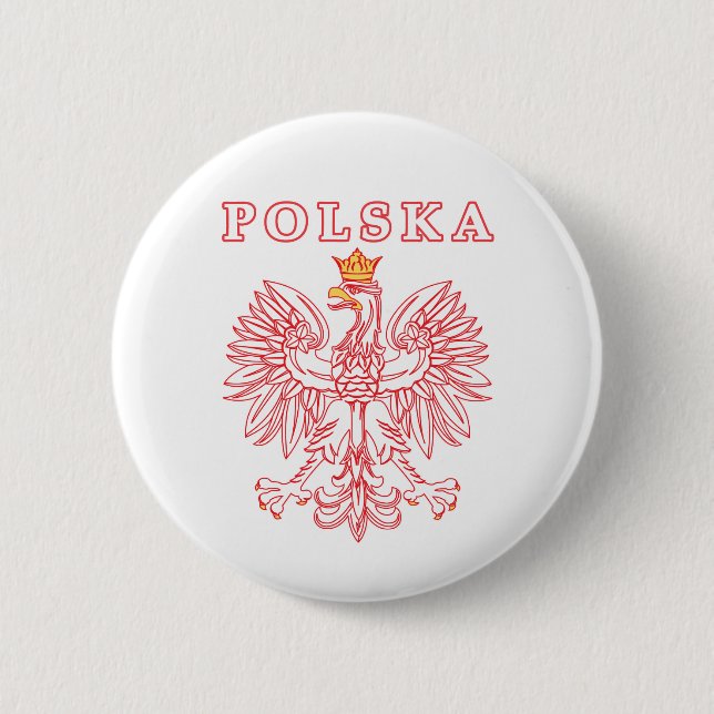 Chapa Redonda De 5 Cm Polska Con Águila Polaca Roja (Anverso)