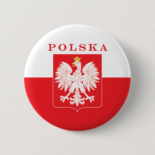 Chapa Redonda De 5 Cm Polska Eagle Red Shield (Anverso)