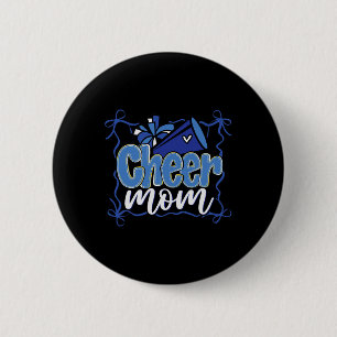 Chapa Redonda De 5 Cm Pompones de lazo coqueta azul Mamá animadora Cheer