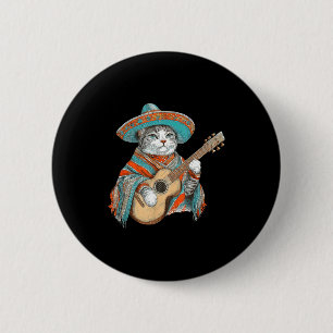 Chapa Redonda De 5 Cm poncho de gato mexicano sombrero gato toca la guit
