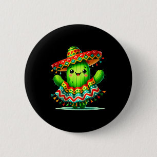 Chapa Redonda De 5 Cm Poncho divertido de cactus cinco de mayo niños chi
