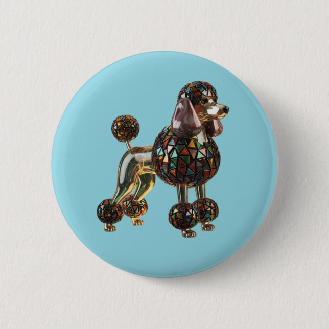 Chapa Redonda De 5 Cm Poodle Stained Glass Button (Anverso)