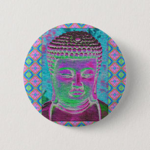 Chapa Redonda De 5 Cm Pop Buda en magenta y turquesa