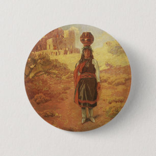 Chapa Redonda De 5 Cm Portador de agua indio vintage por EW Rollins