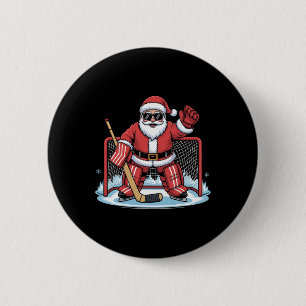 Chapa Redonda De 5 Cm Portero de hockey de Santa Divertido Hockey sobre