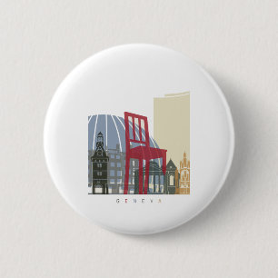Chapa Redonda De 5 Cm Poster de línea aérea de Ginebra