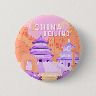 Chapa Redonda De 5 Cm Póster de viaje de Pekín China Arte rosa y lavan
