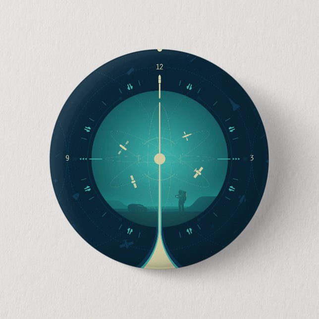 Chapa Redonda De 5 Cm Poster del reloj atómico del espacio profundo, ver (Anverso)