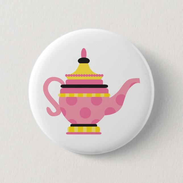 Chapa Redonda De 5 Cm Pote del té rosado (Anverso)
