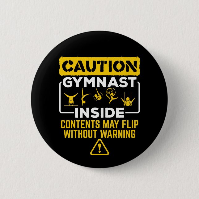 Chapa Redonda De 5 Cm Precaución Gimnast Inside Contents may Flip (Anverso)