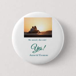 Chapa Redonda De 5 Cm Preguntó que dijo que sí, foto azul verde