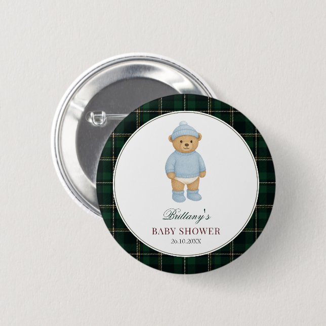 Chapa Redonda De 5 Cm Preppy Bear Baby Shower Button (Anverso y reverso)