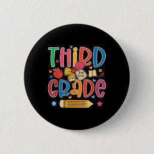 Chapa Redonda De 5 Cm Preppy Tercer Grado De Vuelta A La Escuela De Terc