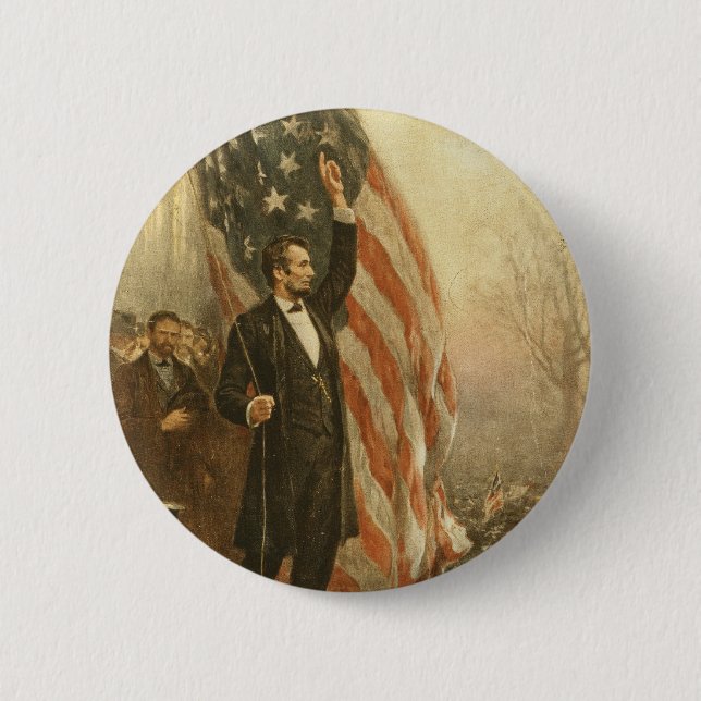 Chapa Redonda De 5 Cm Presidente Abraham Lincoln debajo de la bandera (Anverso)