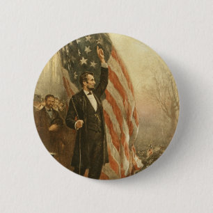 Chapa Redonda De 5 Cm Presidente Abraham Lincoln debajo de la bandera