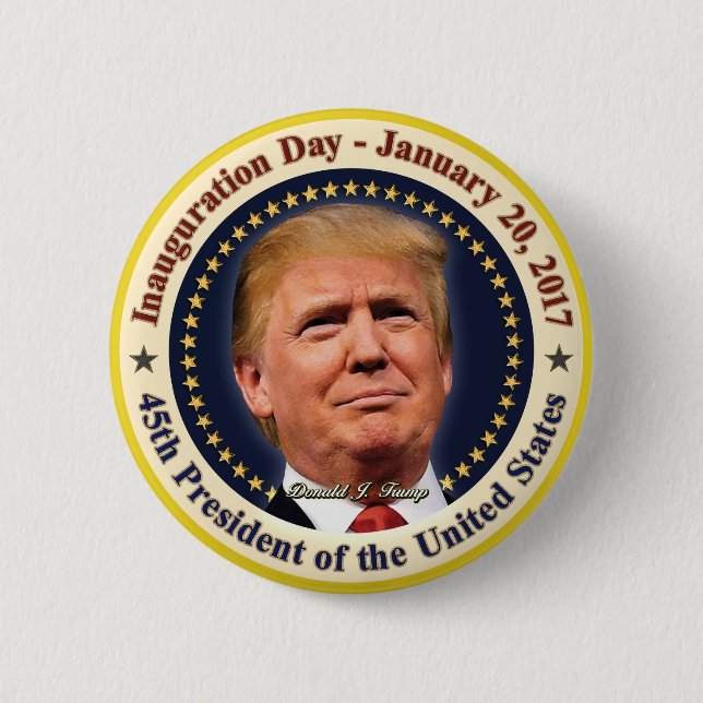 Chapa Redonda De 5 Cm Presidente Donald Trump recuerdo del Día de la Ina (Anverso)