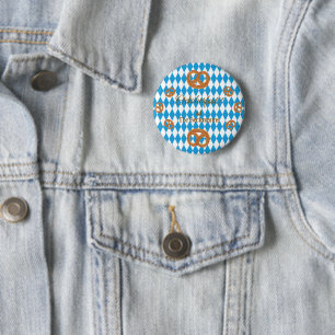 Chapa Redonda De 5 Cm Pretzels azules bávaros de Oktoberfest personaliza