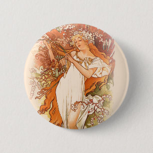 Chapa Redonda De 5 Cm Primavera - Alphonse Mucha Art Nouveau