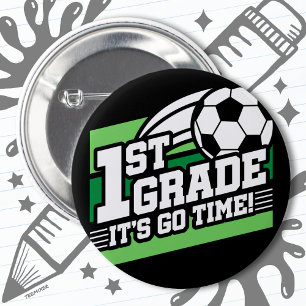 Chapa Redonda De 5 Cm Primer día en el colegio del fútbol de primer grad