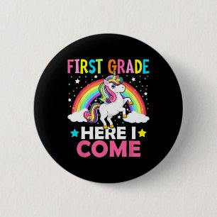 Chapa Redonda De 5 Cm Primer Grado Aquí Llego Unicorn Byck A La Escuela