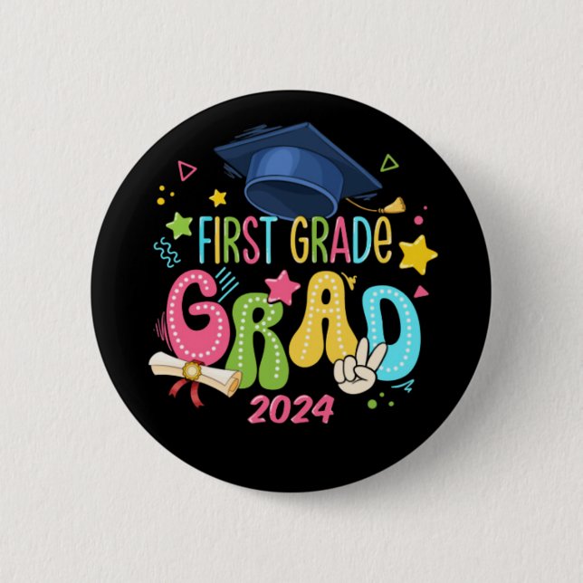 Chapa Redonda De 5 Cm Primer Grado El Último Día De La Escuela (Anverso)