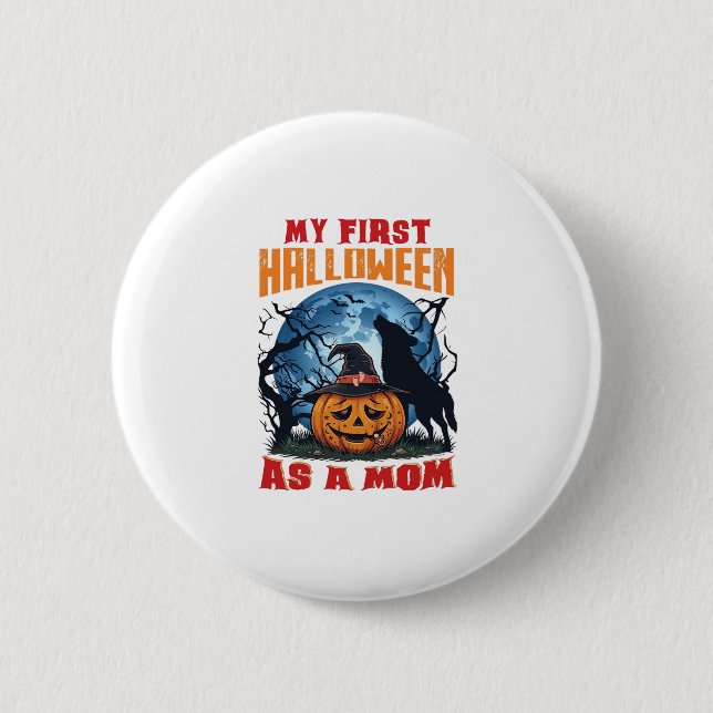 Chapa Redonda De 5 Cm Primer Halloween como mamá Pumpkin Wolf Moon_1 (Anverso)