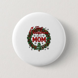 Chapa Redonda De 5 Cm Primer Navidad como mamá Corona de abeto Árbol