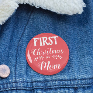 Chapa Redonda De 5 Cm Primera Navidad, familia de mamá a la par de blanc