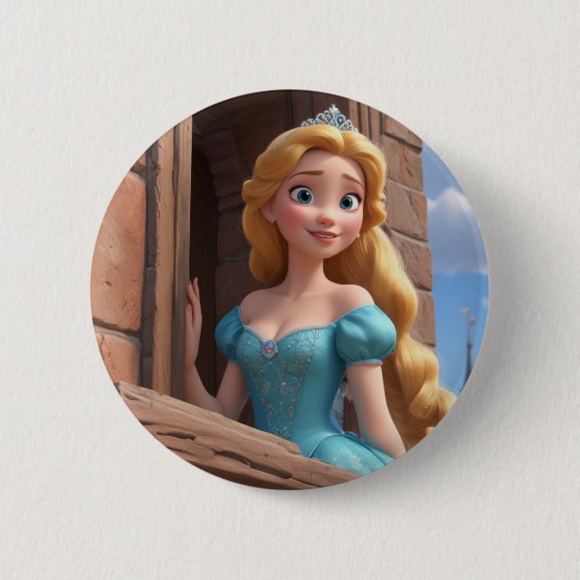 Chapa Redonda De 5 Cm Princesa en el castillo (Anverso)