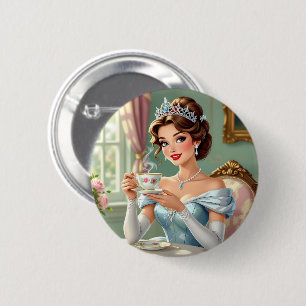 Chapa Redonda De 5 Cm Princesa sofisticada con corona y vestido elegante