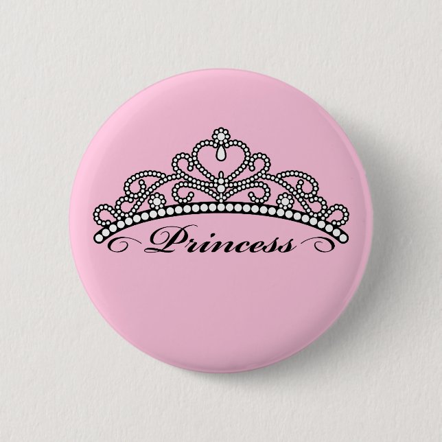 Chapa Redonda De 5 Cm Princesa Tiara Button (fondo rosado) (Anverso)