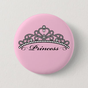 Chapa Redonda De 5 Cm Princesa Tiara Button (fondo rosado)