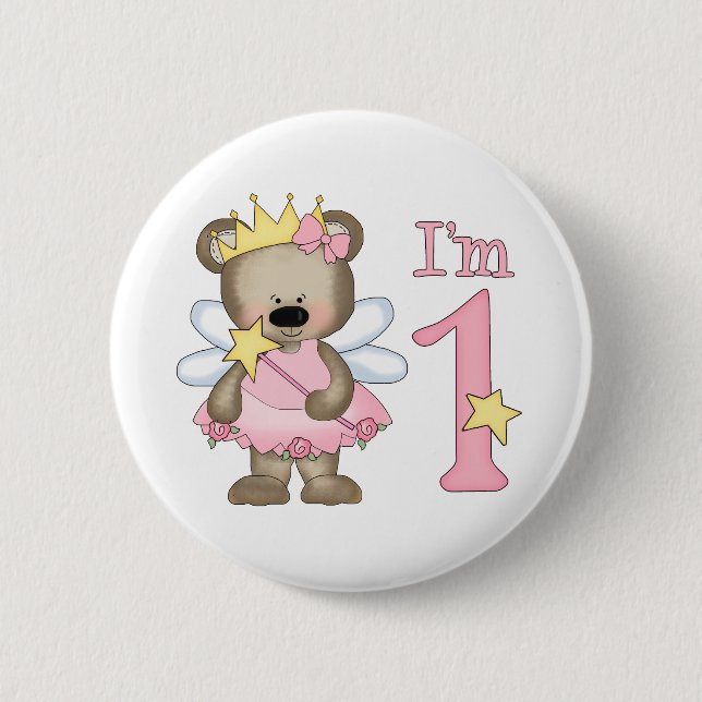 Chapa Redonda De 5 Cm Princess Bear 1º cumpleaños (Anverso)