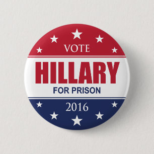 CHAPA REDONDA DE 5 CM PRISIÓN DE HILLARY CLINTON DEL VOTO