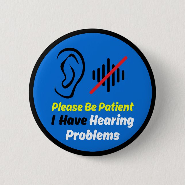 Chapa Redonda De 5 Cm Problemas de audición Diseño azul (Anverso)
