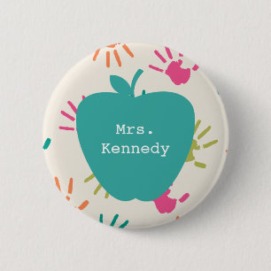 Chapa Redonda De 5 Cm Profesor colorido de Apple Handprints de la