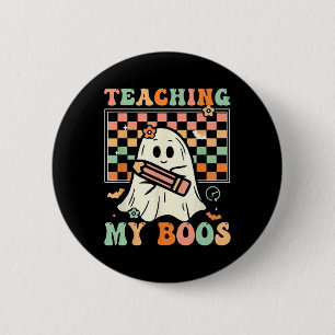 Chapa Redonda De 5 Cm Profesor Cute Ghost Groovy Teacher Halloween Teach