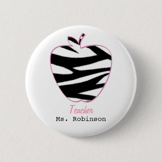 Chapa Redonda De 5 Cm Profesor de Apple del estampado de zebra