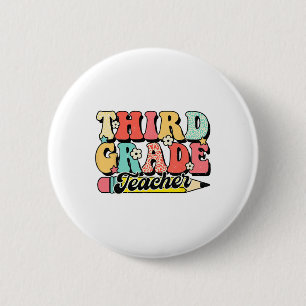 Chapa Redonda De 5 Cm Profesor de tercer grado retro divertido primer dí